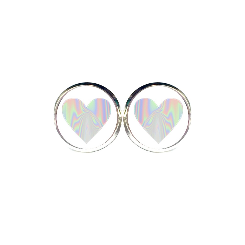 Holographic Heart Earrings - Rainbow